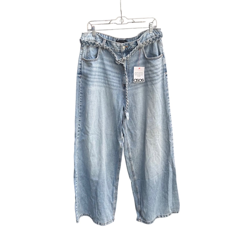 ASOS DESIGN Light Wash Wide Leg Jeans with Braided Belt US 12 NWT